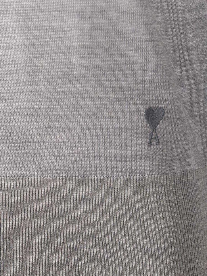Ami Crew Neck Sweater In Wool And Silk Knitwear - Grey | 410c9106dc387bec341bf5a2bda4d78b34663181