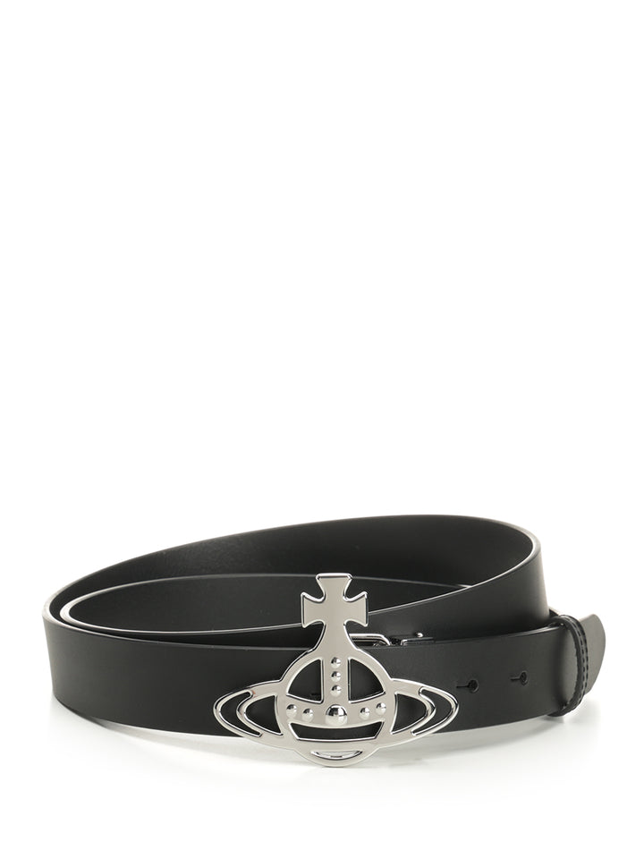 Vivienne Westwood Leather Belt With Orb Buckle Cinture - Nero | d7daec99c600f4c95923c5231ba7ea361e58a462