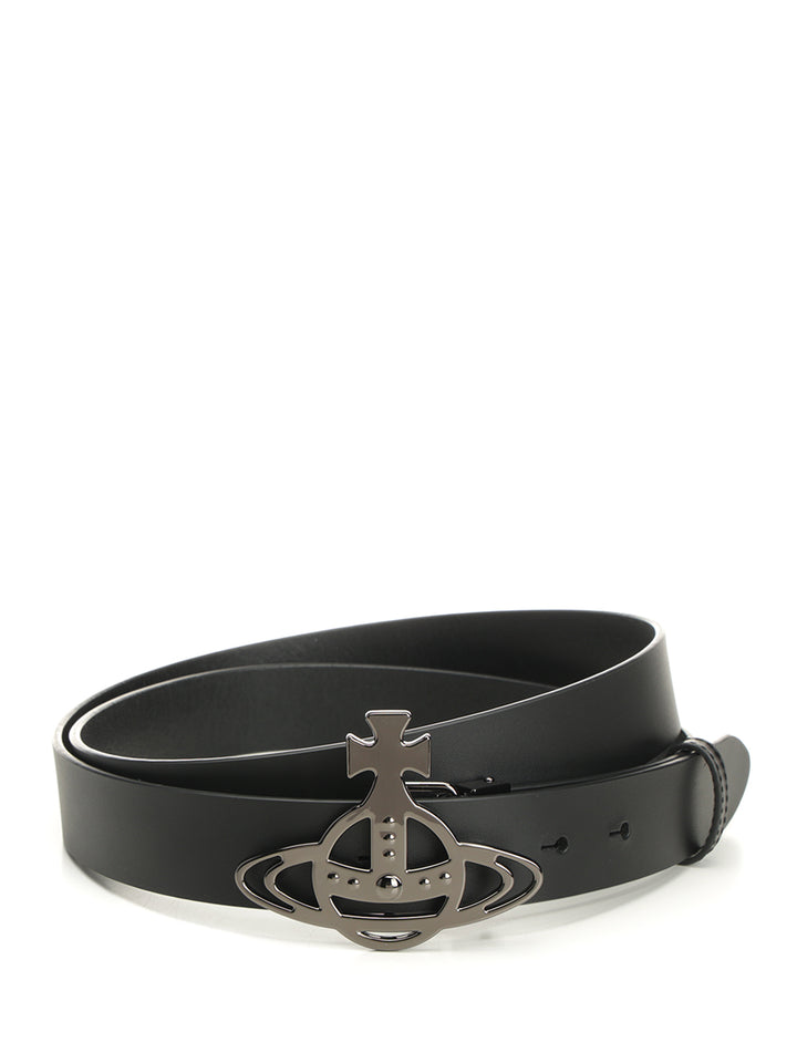 Vivienne Westwood Leather Belt With Orb Buckle Cinture - Nero | db027125b137d06bf17743a5294608ba1531e5be
