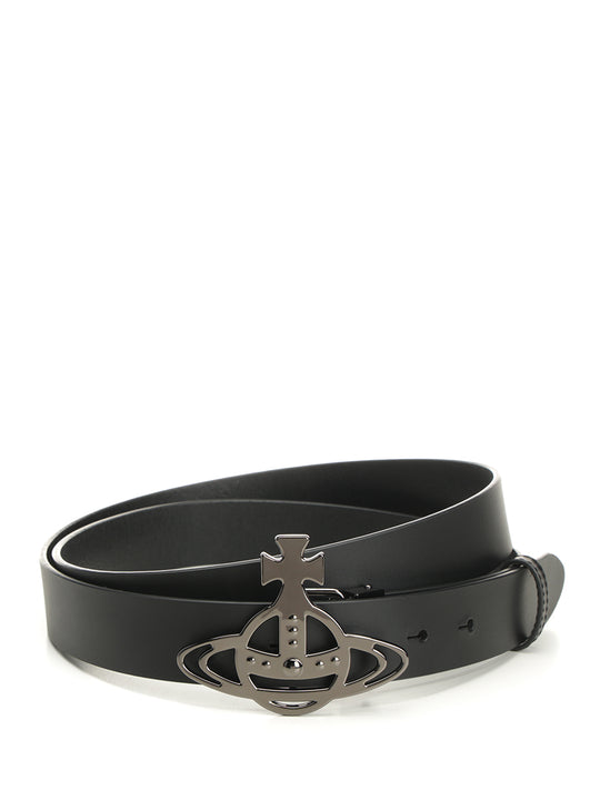 Leather Belt With Orb Buckle Cinture Nero