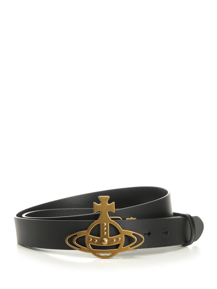 Vivienne Westwood Leather Belt With Orb Buckle Cinture - Nero | bac45c8b32a3e4363f08635df0e48da441c11318