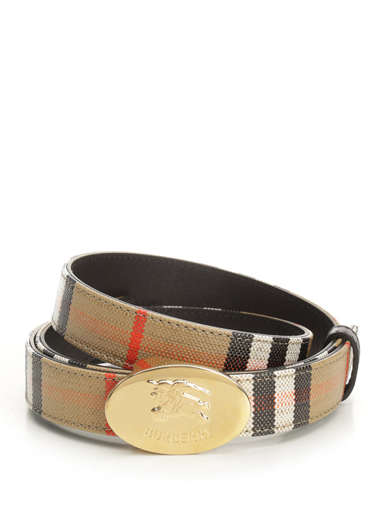 Reversible Knight Stamp Check Belt Cinture Beige