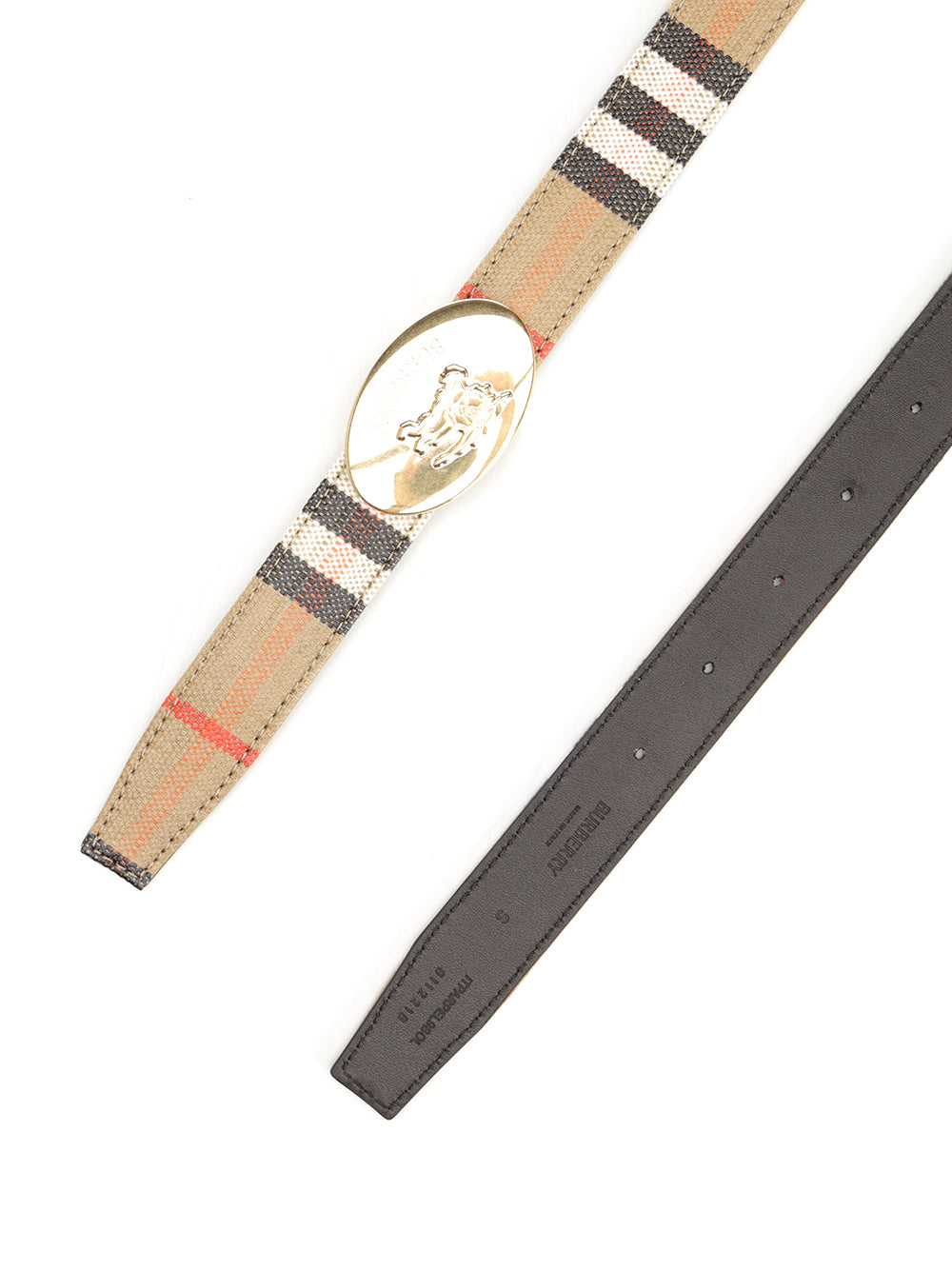Burberry Reversible Knight Stamp Check Belt Cinture - Beige | dec398be7a995401309f808e7a99f86d6d14bfcd