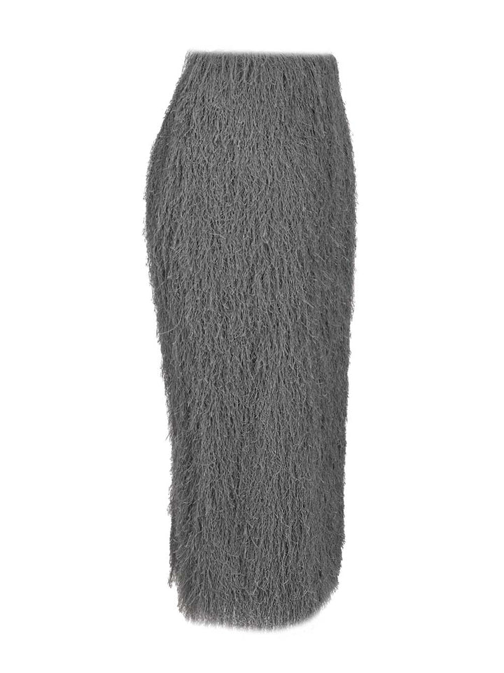 Dries Van Noten Fringed Skirt Gonne - Grey | 414047a6f4942b66a91adecb48454fe0fa693e99