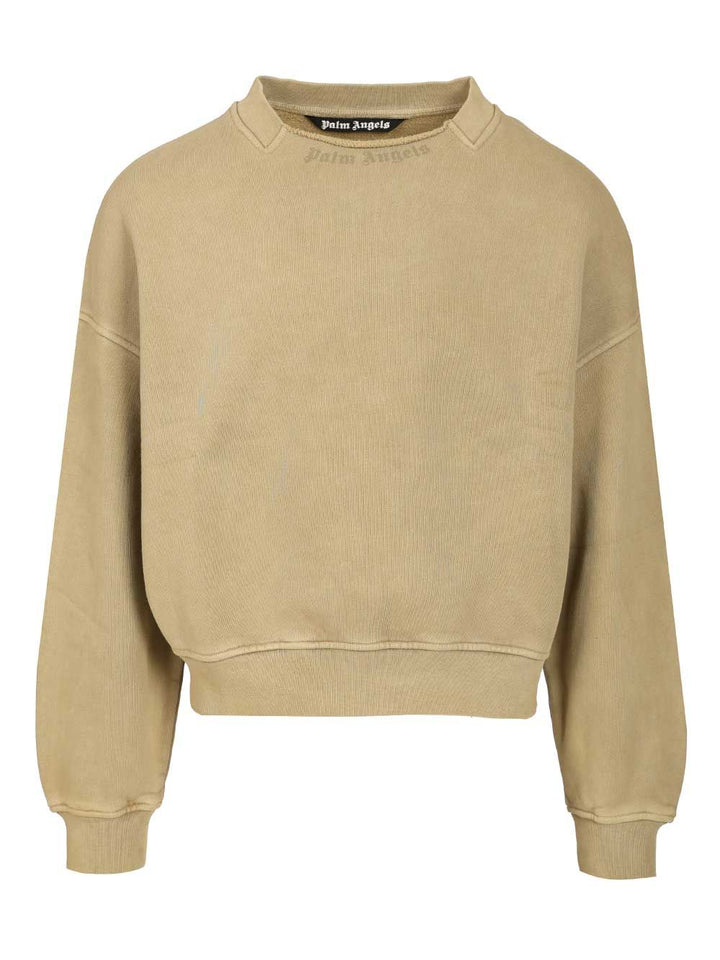 Palm Angels Curved Logo Sweatshirt Sweatshirts - Verde | 673fa7a9706b8688fc70dc7b810c99fdc5b46a45