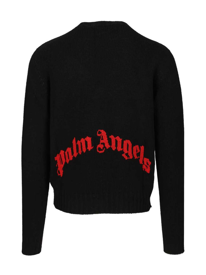 Palm Angels Curved Logo Sweater Sweatshirts - Nero | 58ba2347fd41b5138a86d7a78542099e5b2facda