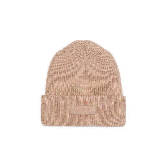 Biscuit Brown Virgin Wool Knitted Ribbed Beanie Hat