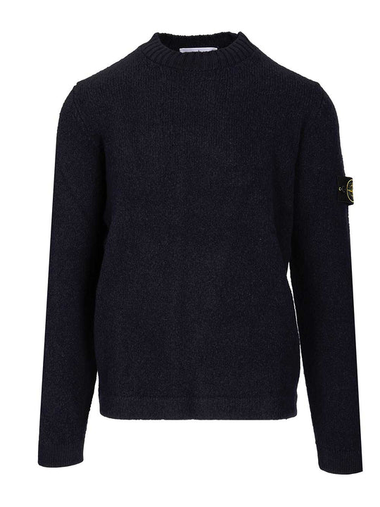 Organic Cotton Crew Neck Sweater With English Ribs Knitwear Blu