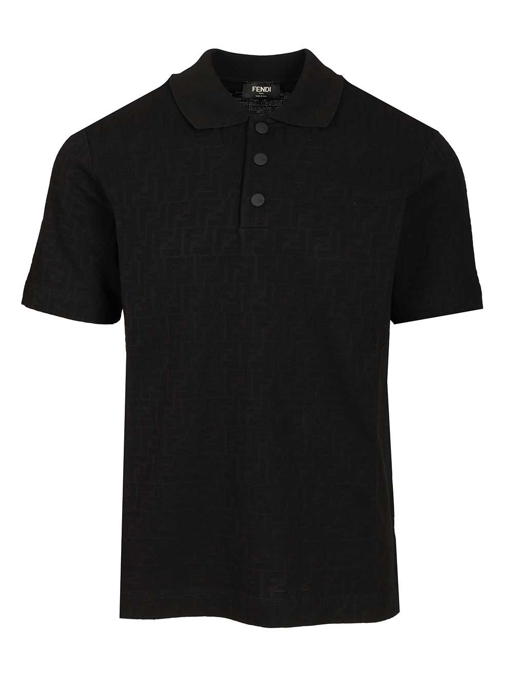 Fendi In Black Ff Piquet Jacquard Polo shirt - Nero | 84eb676631bd6ae6415cf4b8430ca7d35b786d2a
