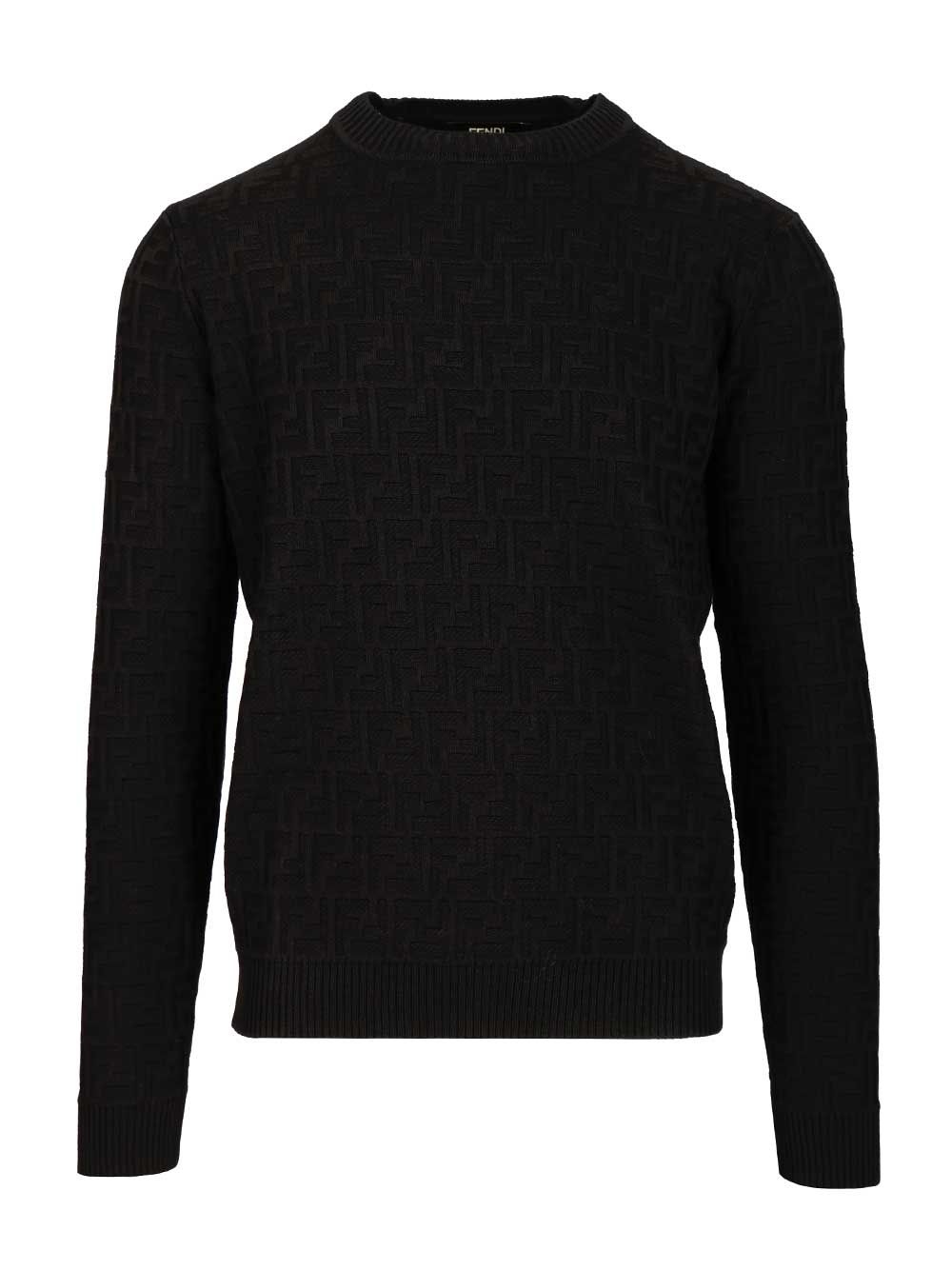 Fendi Crew Neck Cotton Sweater Knitwear - Nero | dd67c8dad7e59ba6199f15fdbe9d56342d3a91b0