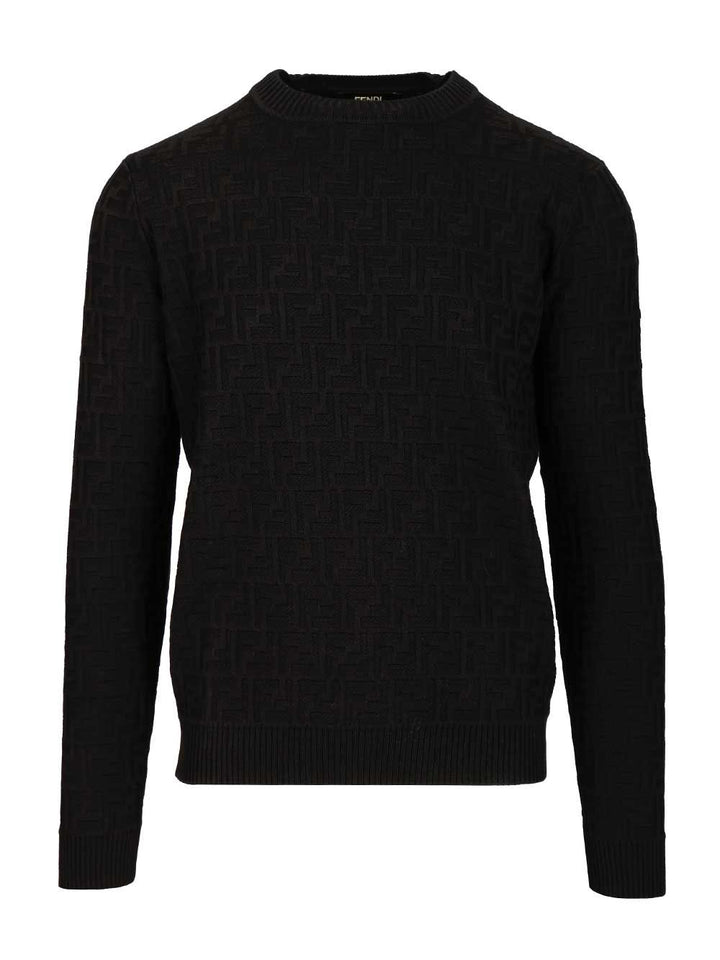 Fendi Crew Neck Cotton Sweater Knitwear - Nero | dd67c8dad7e59ba6199f15fdbe9d56342d3a91b0