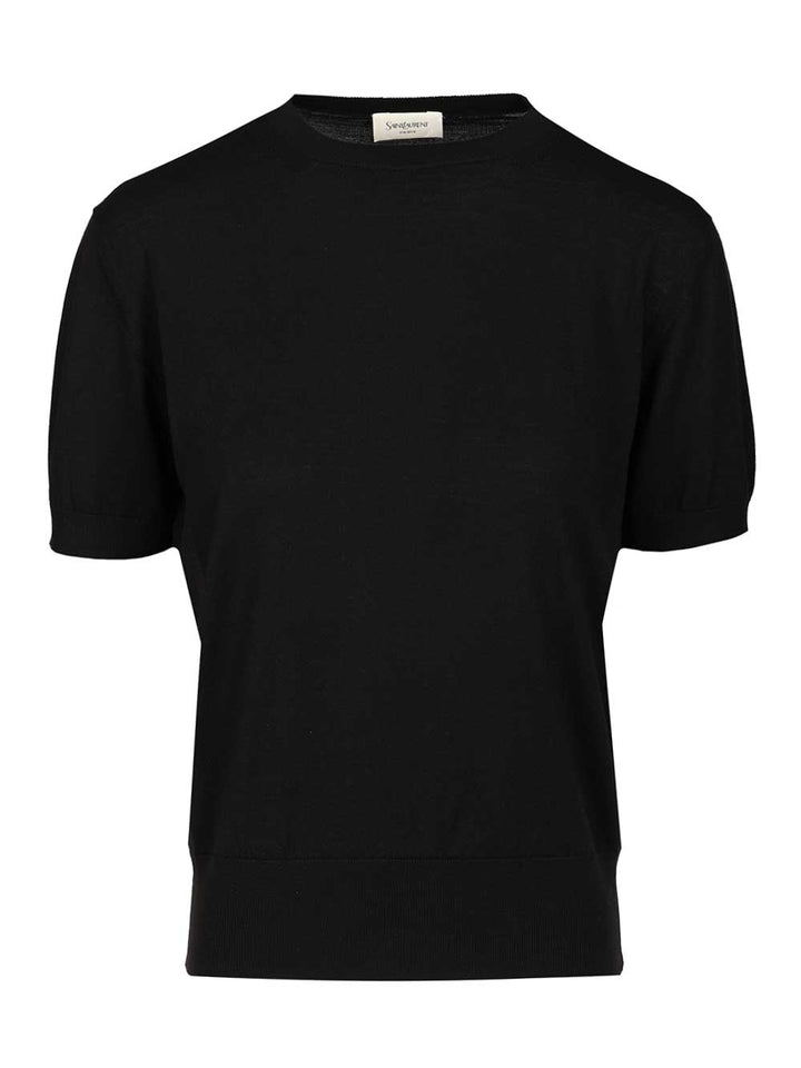Saint Laurent Short-Sleeved Wool Sweater Knitwear - Nero | b5f6773e61ec1e74e242982694ebe818f4cc1503