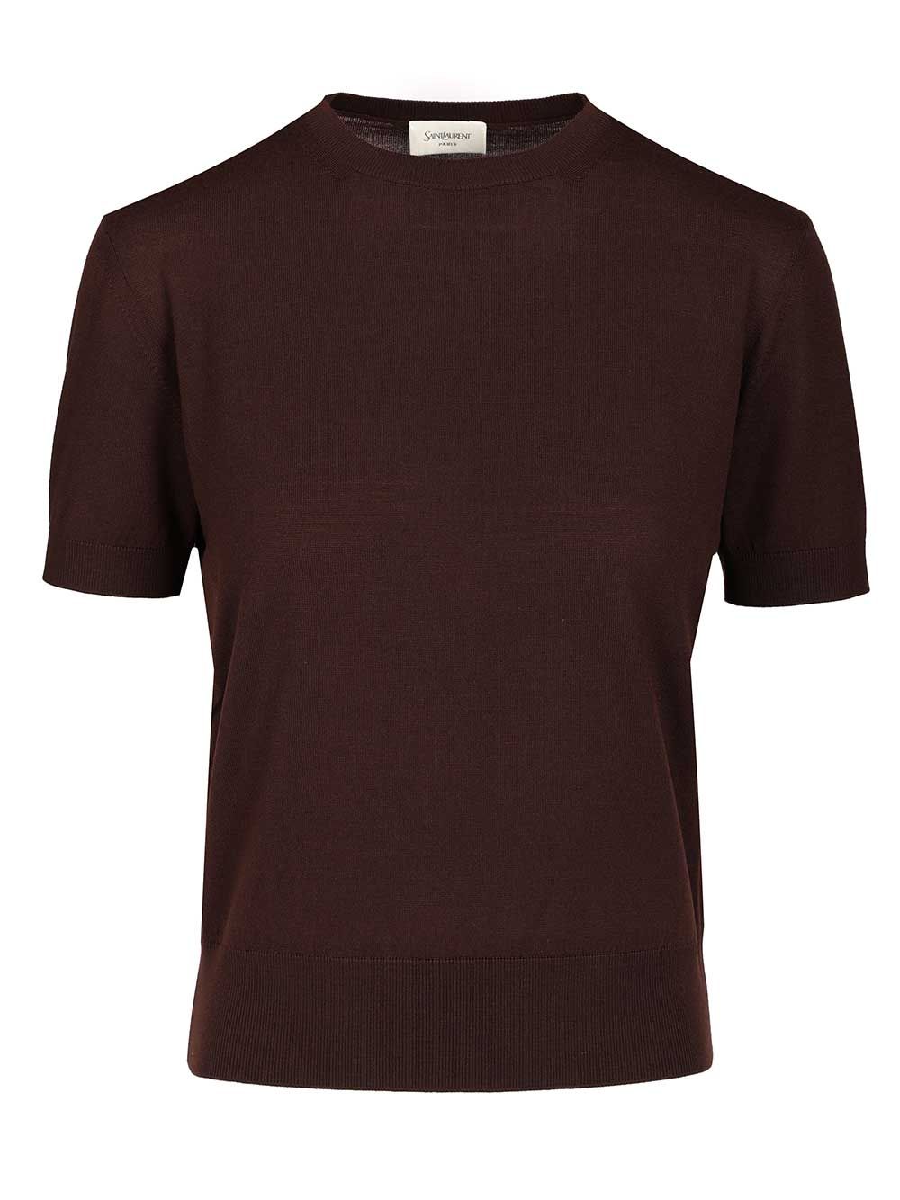 Saint Laurent Short-Sleeved Wool Sweater Knitwear - Marrone | f3eb0991afe2e6fc818e90c7a2df6d0b7d4d61df