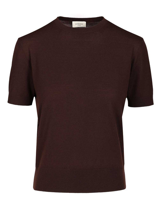Short-Sleeved Wool Sweater Knitwear Marrone