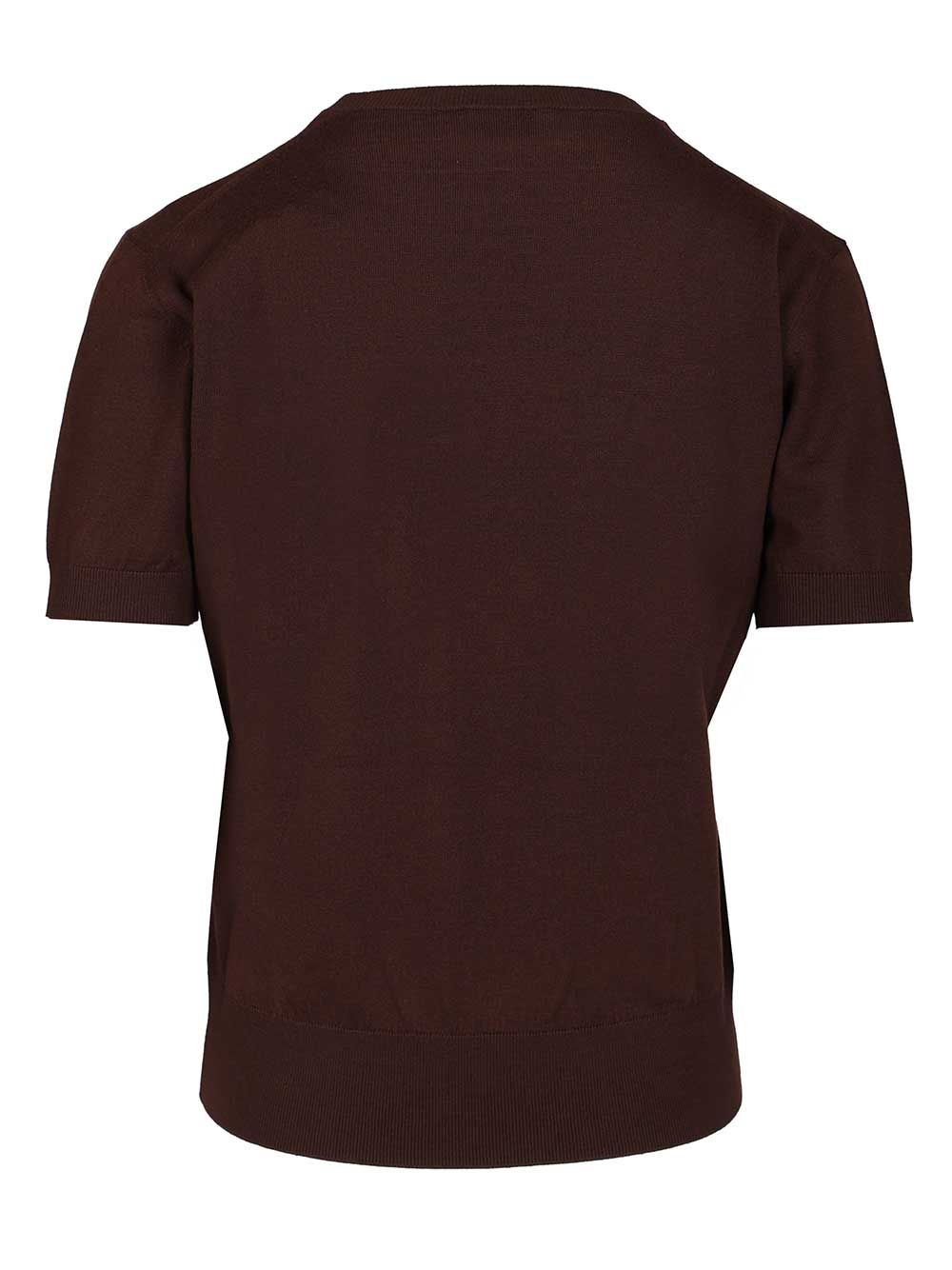 Saint Laurent Short-Sleeved Wool Sweater Knitwear - Marrone | 21c4f40ac48dc1c3f7d1499647a727375e68c958