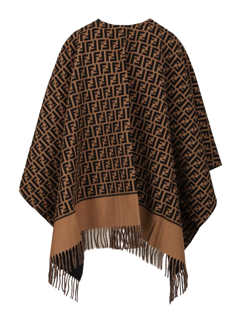 Fendi Wool And Cashmere Poncho Scarves And Foulards - Marrone | 55c4bd16b0ac7470082e7f9057cfcfd5a1f2b4b7