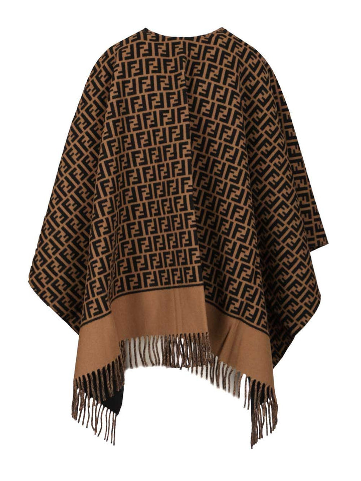 Fendi Wool And Cashmere Poncho Scarves And Foulards - Marrone | 55c4bd16b0ac7470082e7f9057cfcfd5a1f2b4b7