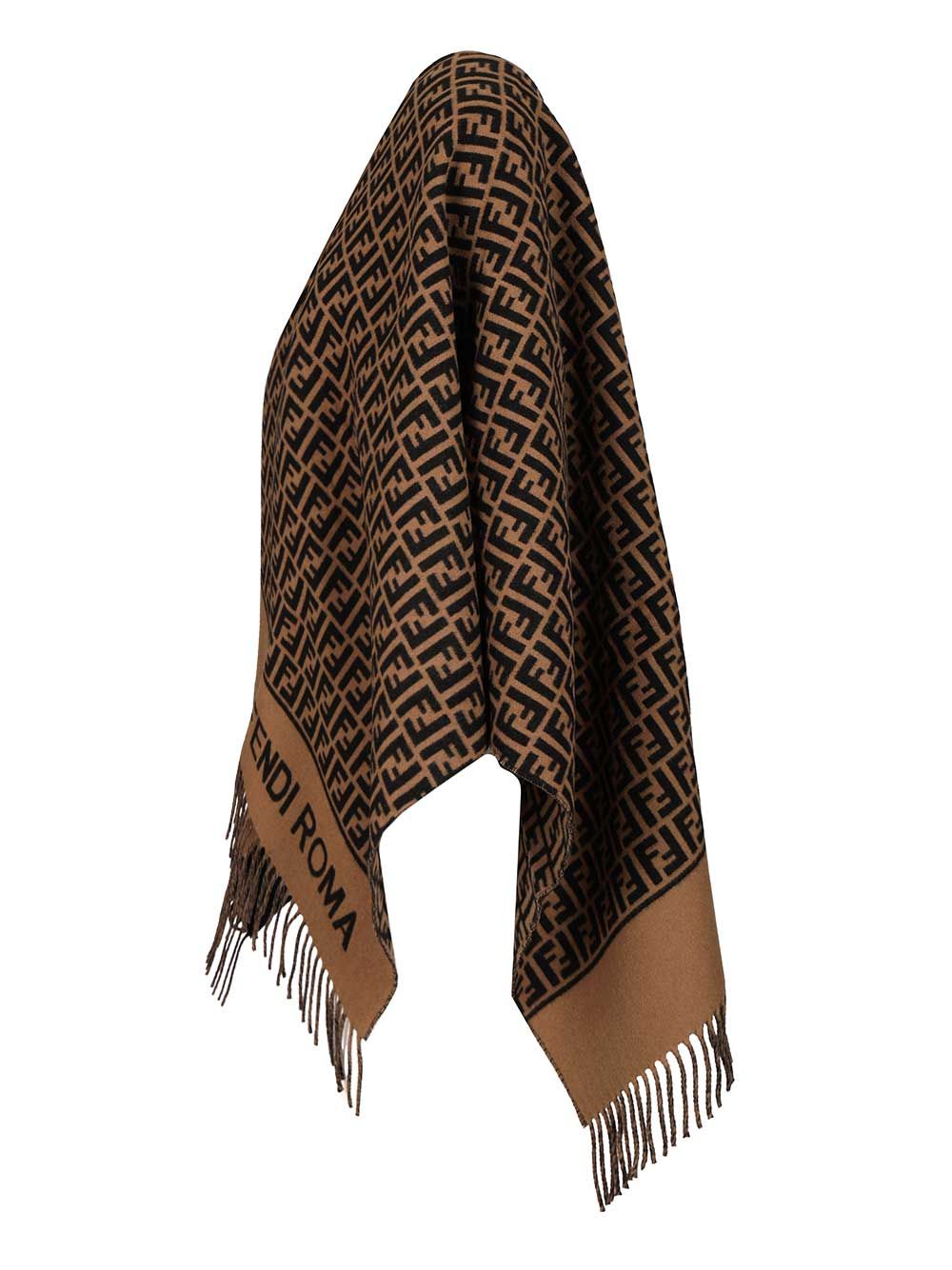 Fendi Wool And Cashmere Poncho Scarves And Foulards - Marrone | 37727a83815ae480c37e141b91defe686ad4f721