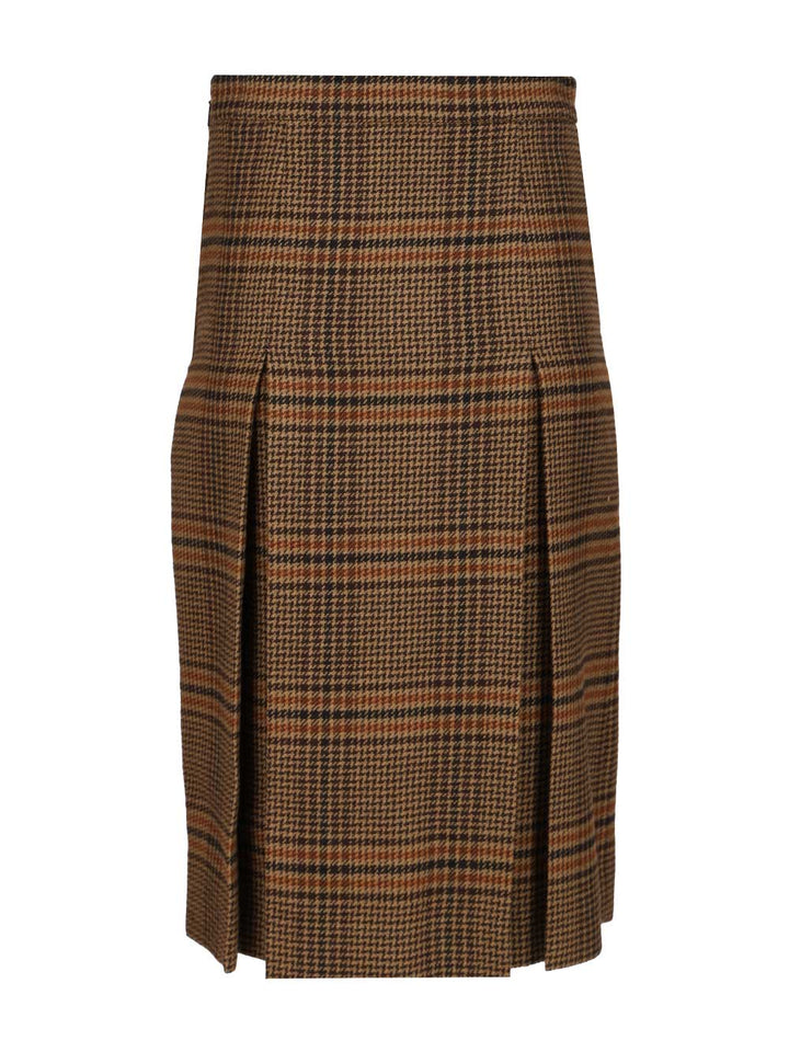 Saint Laurent Prince Of Wales Midi Skirt Gonne - Marrone | 7086e7955aeef01606886754a410cdaddbcb1be0