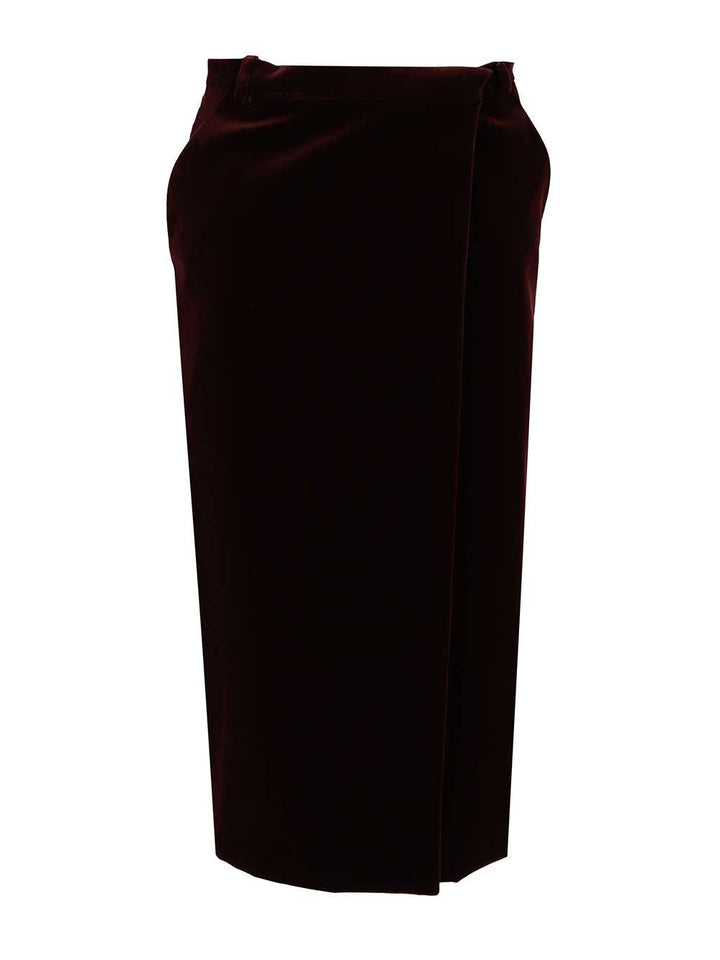 Saint Laurent Wrap Midi Skirt Gonne - Bordeaux | 54c092f482655e11d37364a193581411effa71e1
