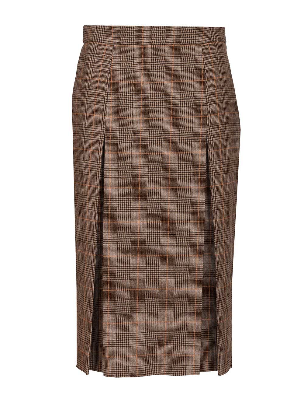 Saint Laurent Prince Of Wales Midi Skirt Gonne - Marrone | 10b2f5c14b81edd87f102051e1958faa4dc95167