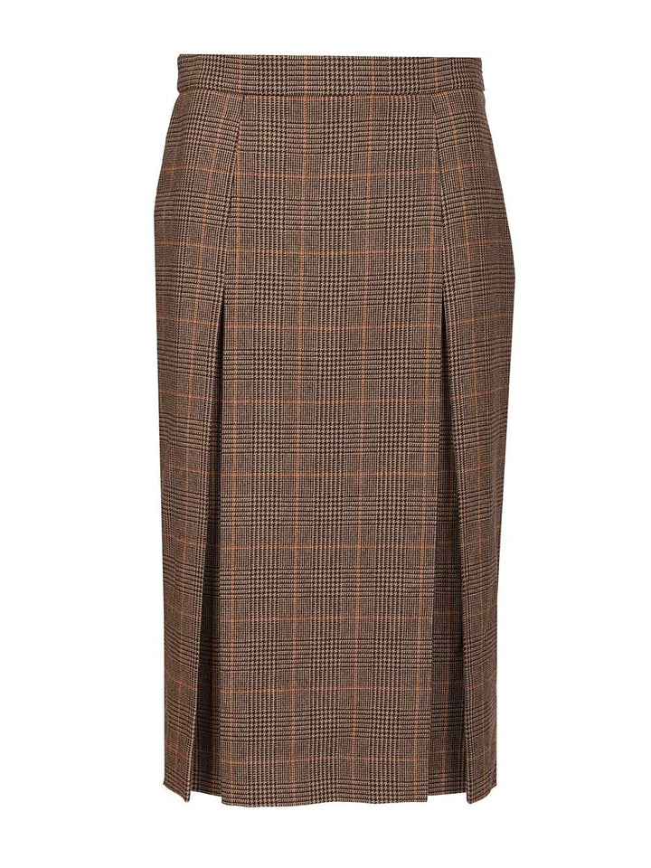 Saint Laurent Prince Of Wales Midi Skirt Gonne - Marrone | 10b2f5c14b81edd87f102051e1958faa4dc95167