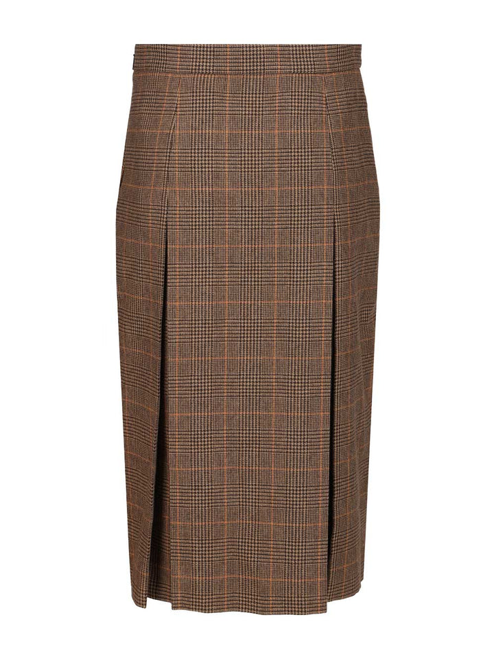Saint Laurent Prince Of Wales Midi Skirt Gonne - Marrone | 3218ade09b325503fbd0597477e0323e0852cfa5