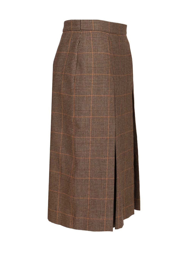 Saint Laurent Prince Of Wales Midi Skirt Gonne - Marrone | f921d1fb87ecddca4e085fe214c81cf1a64626ef