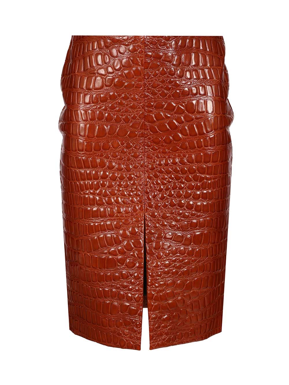 Saint Laurent Crocodile Embossed Leather Skirt Gonne - Marrone | 354139c8eefc3bf9eb72911ec2afe1a1c5a66a80