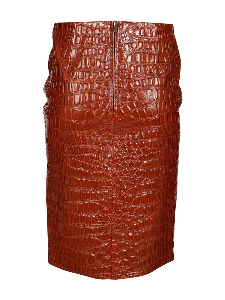 Saint Laurent Crocodile Embossed Leather Skirt Gonne - Marrone | 6a504929a2ad72544c51f1b93013d571dc1d168f