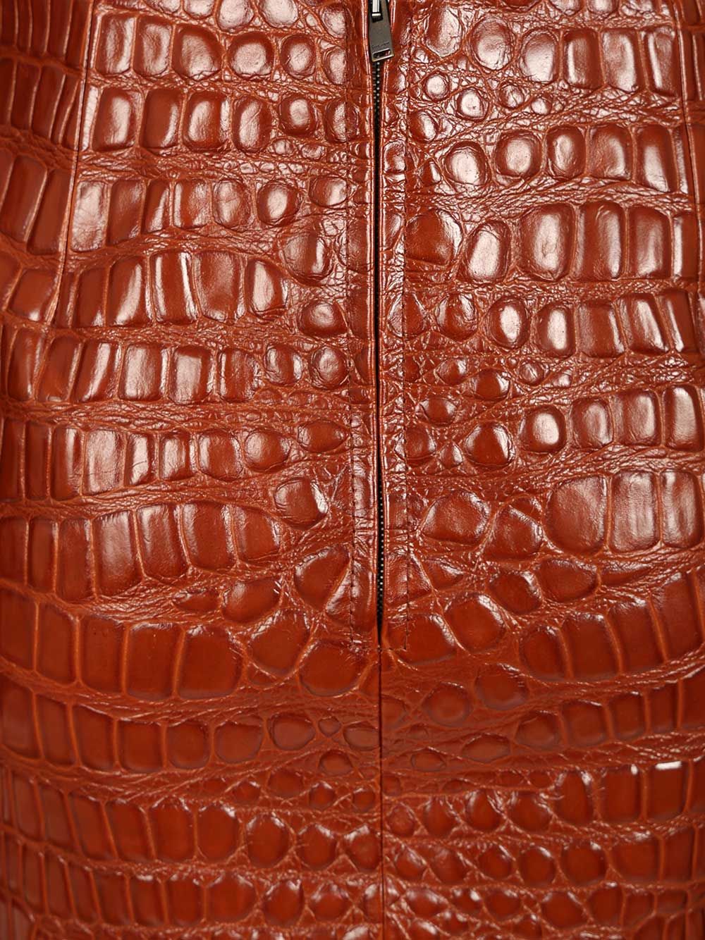 Saint Laurent Crocodile Embossed Leather Skirt Gonne - Marrone | ded3382113bada146011aff2f883210be7b6f132