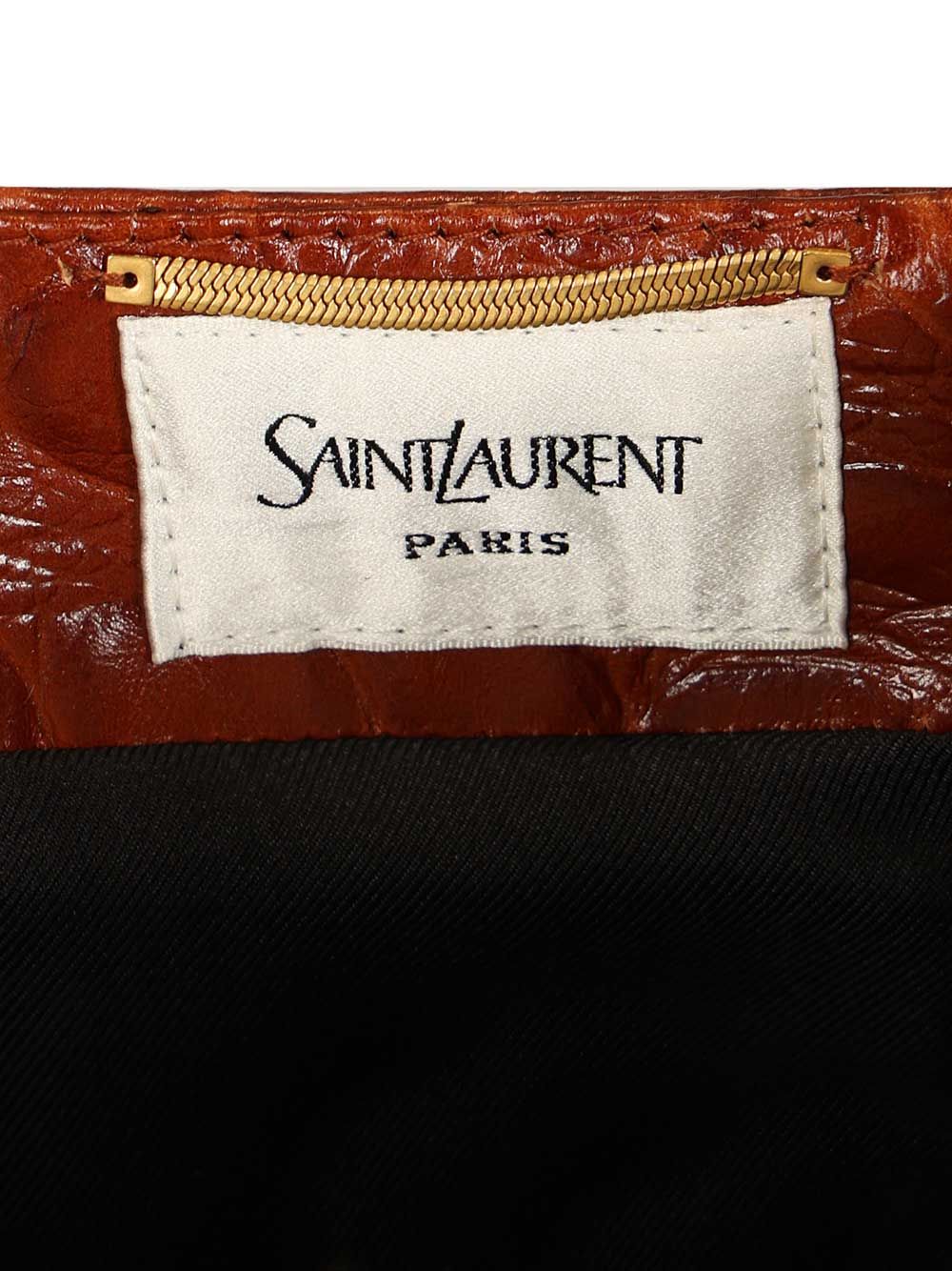 Saint Laurent Crocodile Embossed Leather Skirt Gonne - Marrone | d35dd04b3ab599f6e9151db01a8c1353fa9d2be2