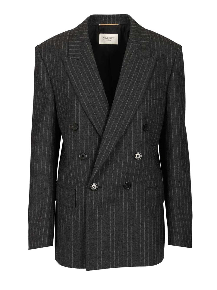 Saint Laurent Cassandre Double-Breasted Jacket Giacche - Grey | c47cb531c602c7e6cc3401a4140508a0f2f24fe9