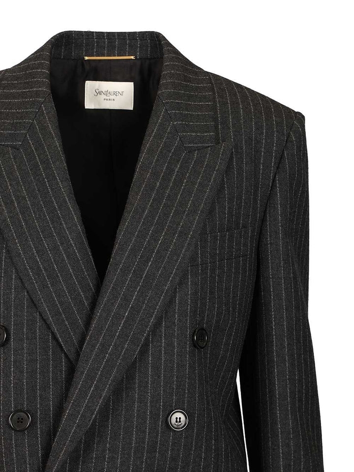 Saint Laurent Cassandre Double-Breasted Jacket Giacche - Grey | f665831984a80b6e42e998ccf616fd371951df6b