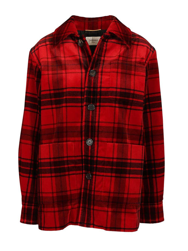 Saint Laurent Tartan Velvet Jacket Shirts - Rosso | 6519cbcd606a62ac092df8ab34afdbe985bb5d36