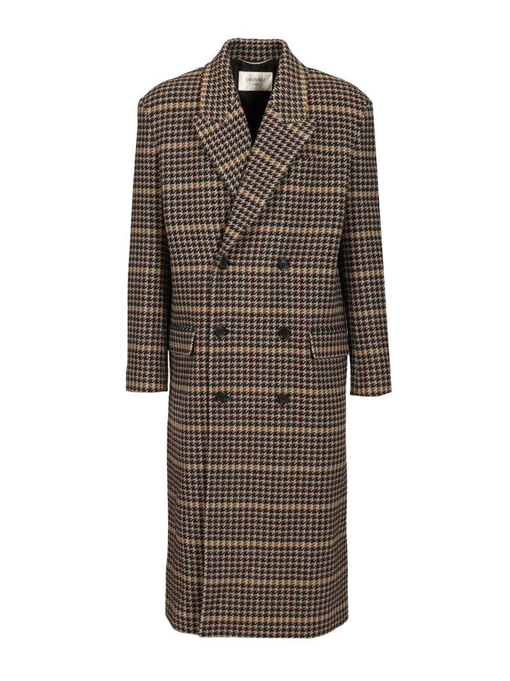 Saint Laurent Long Checked Wool Coat Coats - Multicolor | 18af0ecd81711a32b885ed339993ded7d2ee7b8a