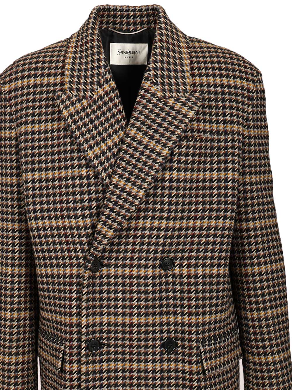 Saint Laurent Long Checked Wool Coat Coats - Multicolor | 7884cc6b6a6c1b56a2f91d4f0767d3af1a5806b1