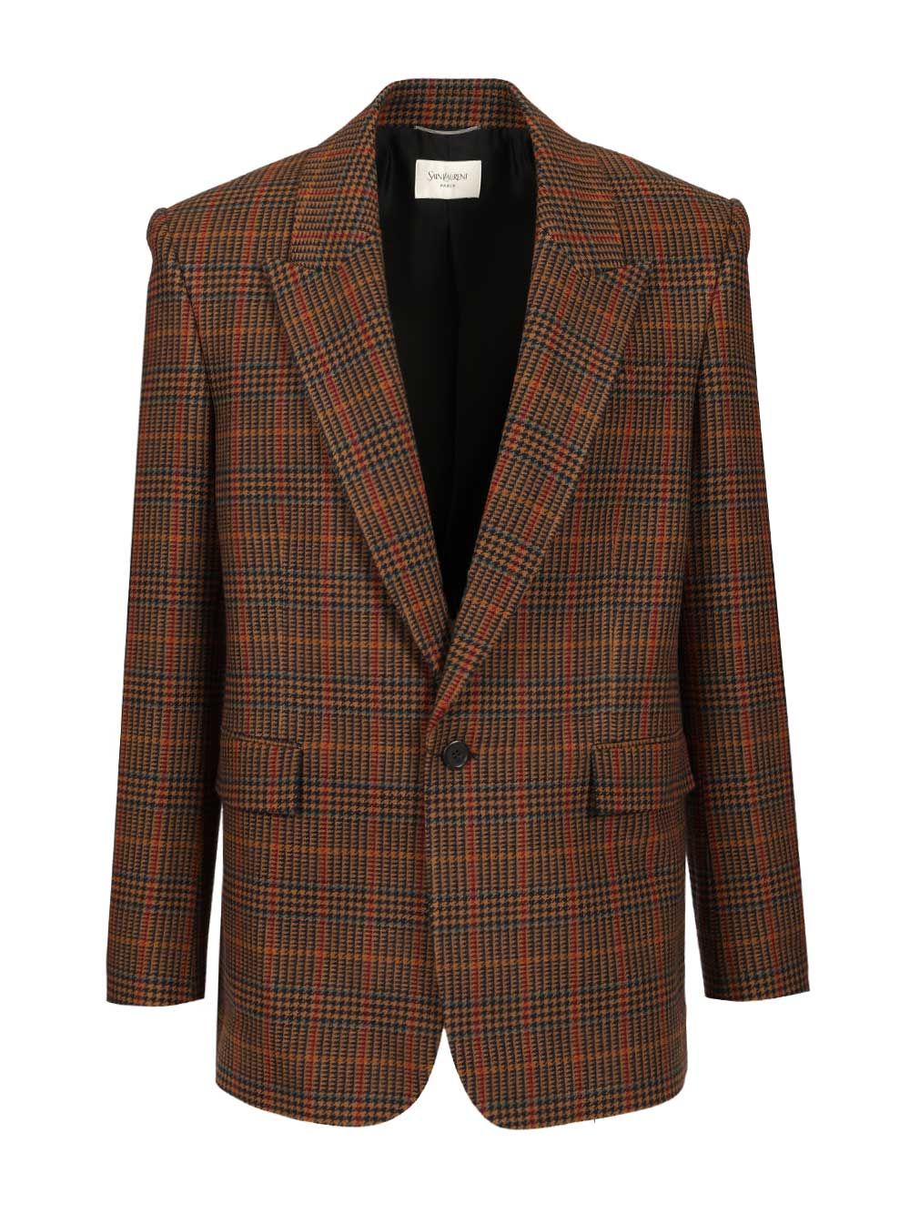 Saint Laurent Prince Of Wales Wool Jacket Giacche - Marrone | e13b843e9fdb5836652c33a3fe9b1e9c23d4f78c