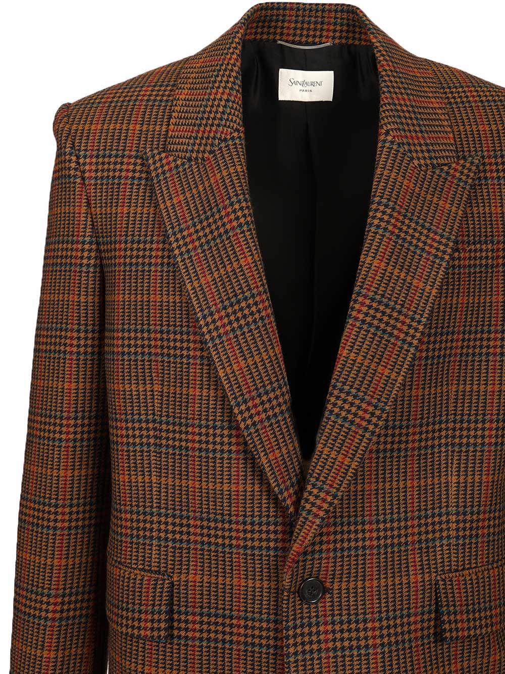 Saint Laurent Prince Of Wales Wool Jacket Giacche - Marrone | d7423d9073abbb9c402e98603580d19e730558d5