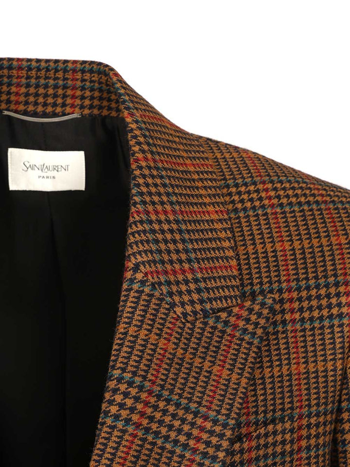 Saint Laurent Prince Of Wales Wool Jacket Giacche - Marrone | 411fe74c880c0dc209d0829e58ba93c274cd42b9