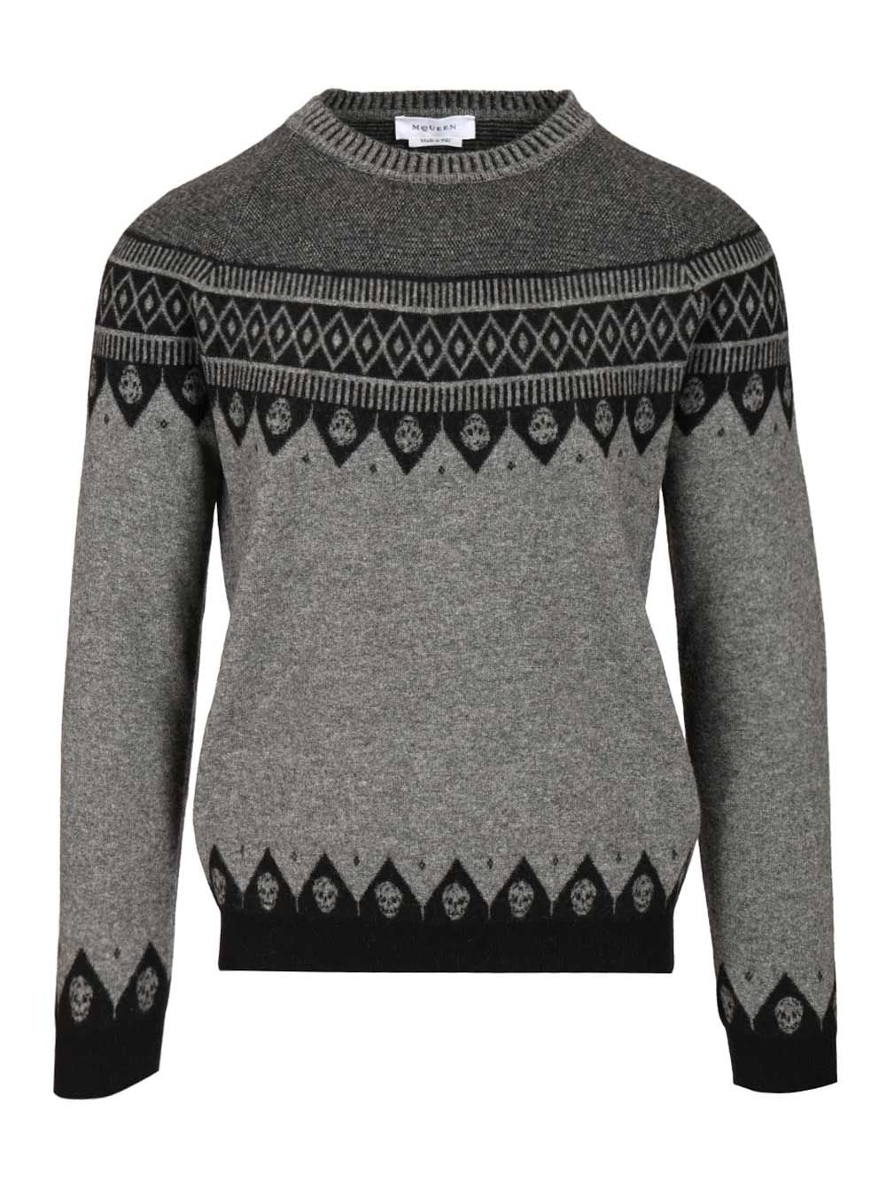Mcqueen Sweater With Skulls Knitwear - Grey | dce3bd7f312af0e0c50a8c871a7f3a508f076eef