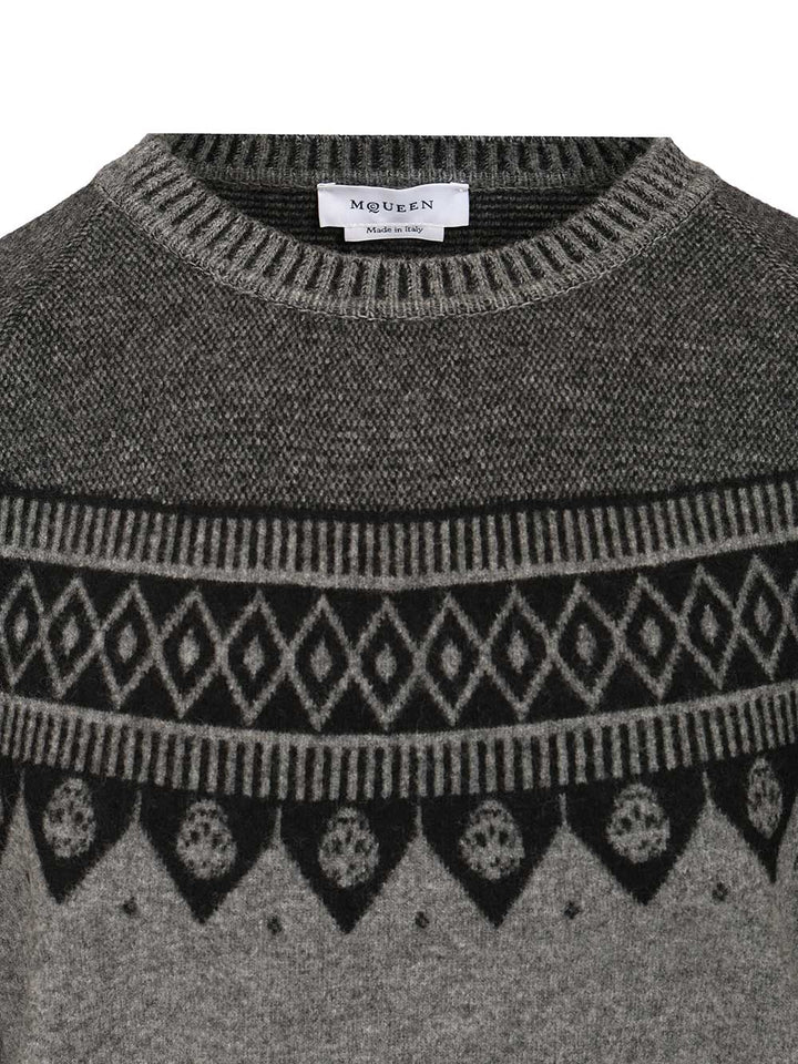 Mcqueen Sweater With Skulls Knitwear - Grey | 8d5adb938b6bfd300a9cd3af3eb6e87774dccd87