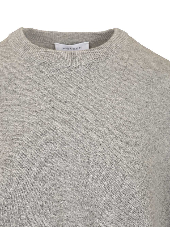 Mcqueen Asymmetrical Cashmere Crew Neck Sweater Knitwear - Grey | a4ee5cffe38da51ddd5e247e60198f97ac4c98dd