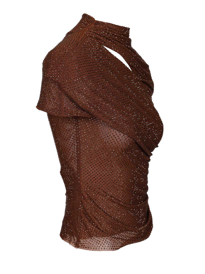 Self-Portrait Rhinestone Knit Top Top - Marrone | 180d8b622d25f60e0f988252c4e99258d5b0d9f9