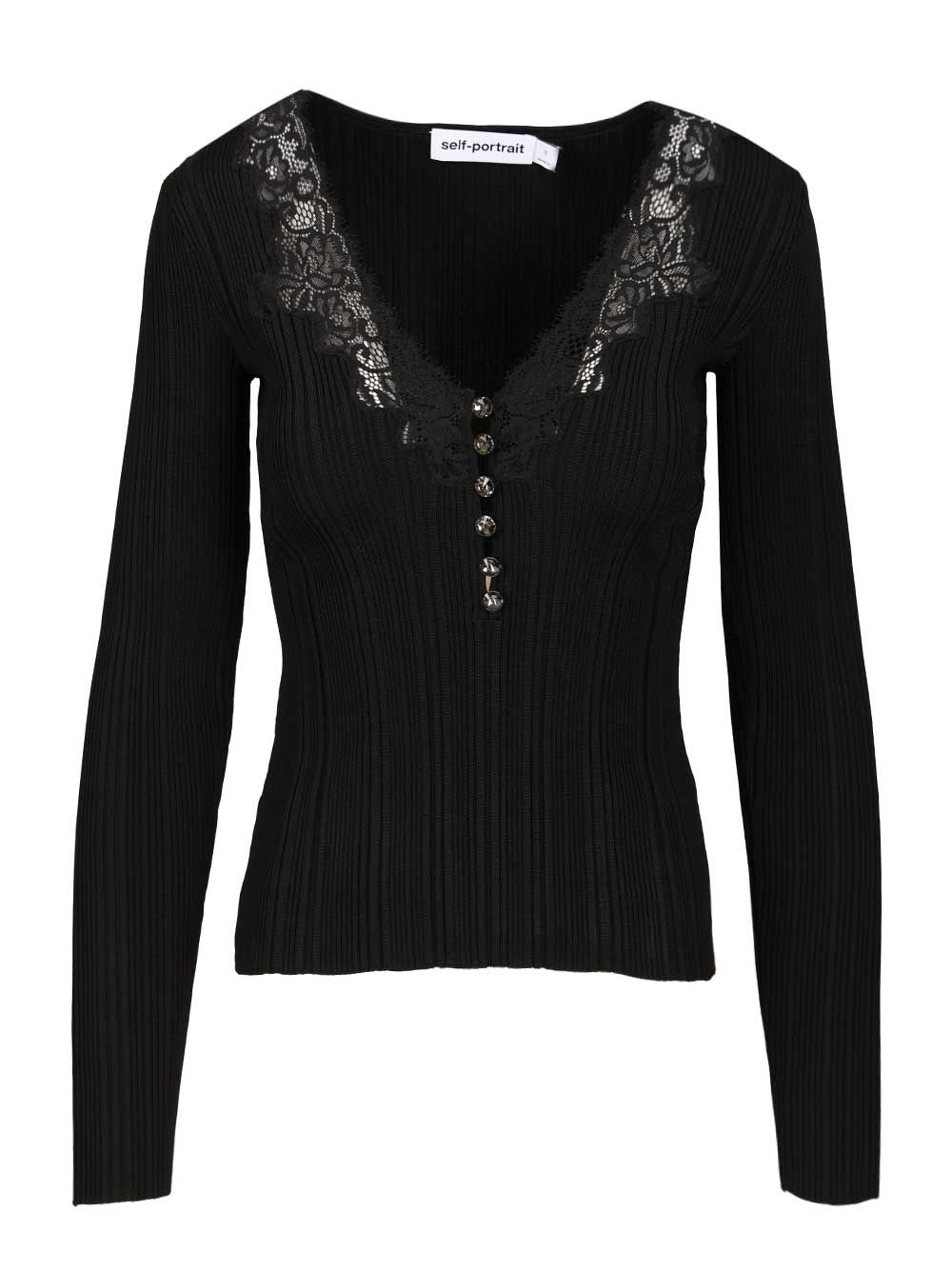 Self-Portrait Knitted Top With Lace Top - Nero | 4ff9c1a250c8d79ca5b3aae7f4e9b9546b419daa