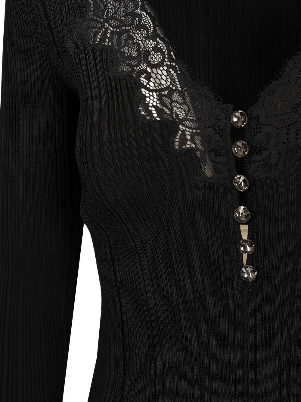 Self-Portrait Knitted Top With Lace Top - Nero | 7937c71f432cd400693123153e2f8c0ce870ad61