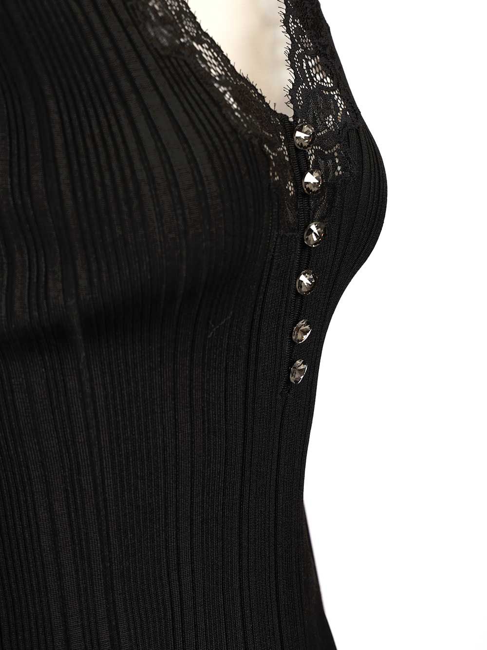 Self-Portrait Knitted Top With Lace Top - Nero | 479bb85475a962e5b663ab821c4dff8df77ebe5d