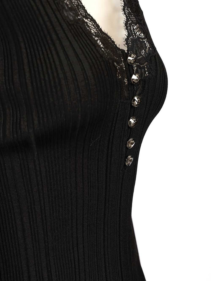 Self-Portrait Knitted Top With Lace Top - Nero | 479bb85475a962e5b663ab821c4dff8df77ebe5d