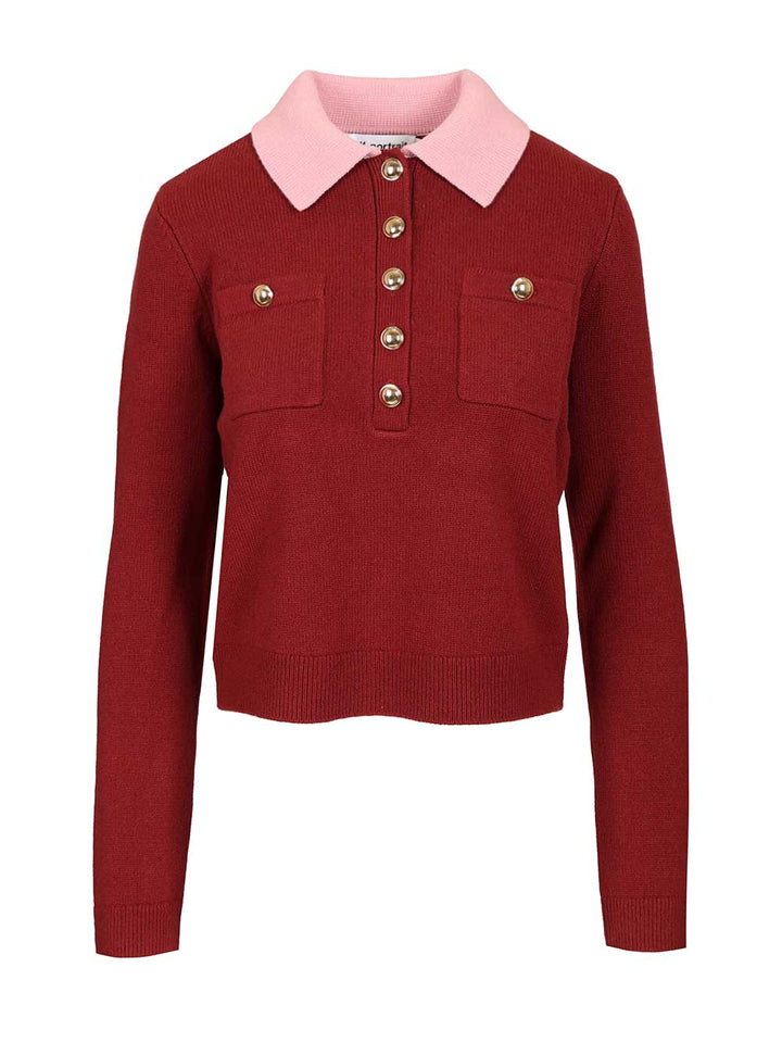 Self-Portrait Contrast Collar Jumper Knitwear - Bordeaux | 8080f03edde7e717b79f66c0cbd8124dce6172e0