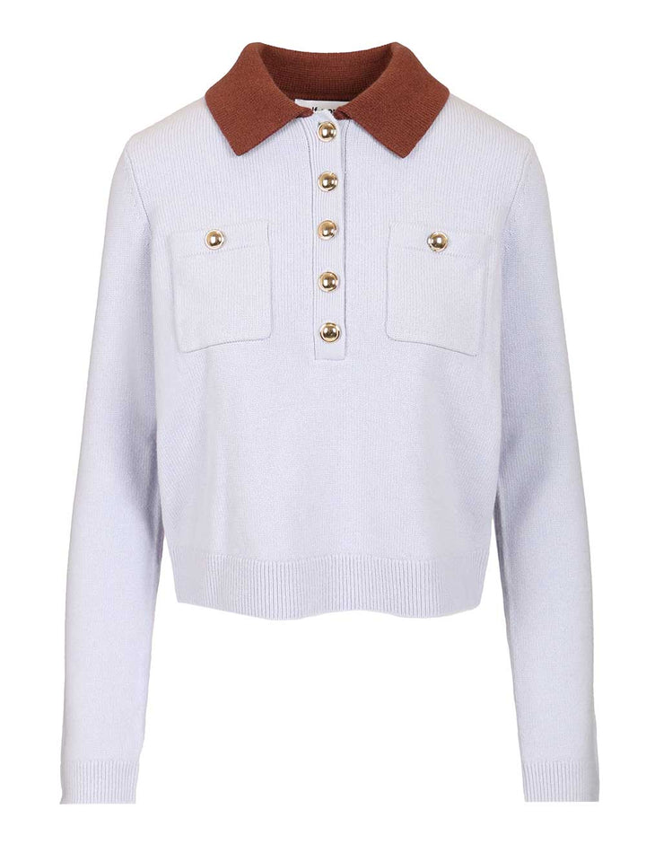 Self-Portrait Contrast Collar Jumper Top - Blu | 2146437c7332b0421729ac3731c06ce1e6b7d276